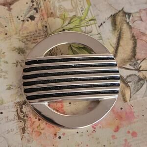Brooch Women Vintage Modernist Round Silver Pin Geometric Stripe Jewelry